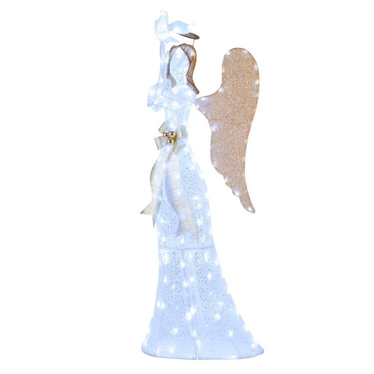 White-Gold Metal Tinsel 3D Lighted Halo Angel Christmas Decoration with 150 LED Lights - 23.5" x 12" x 5.5 ft