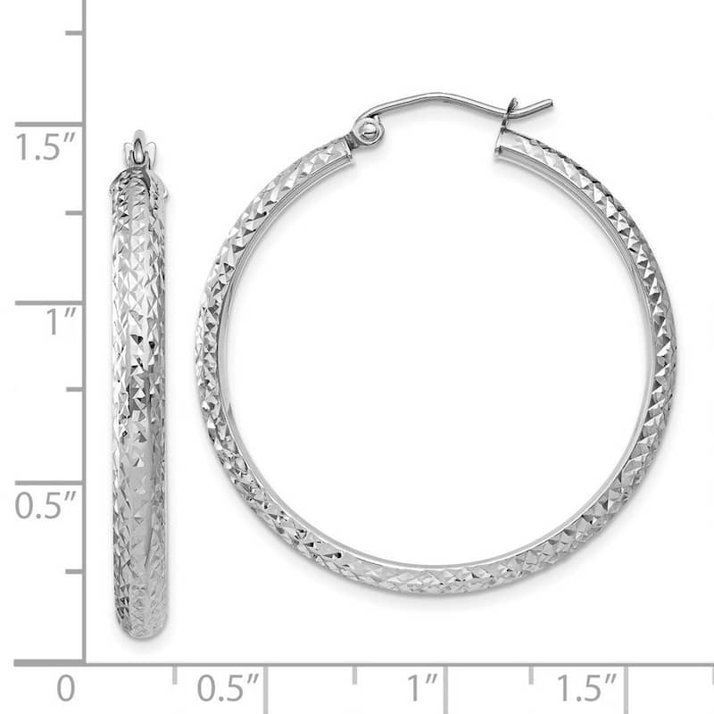 Curata 14k White Gold Sparkle Cut 3.5x34mm Hoop Earrings
