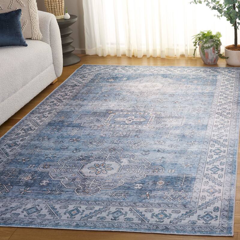 SAFAVIEH Arizona Gwendolen Machine Washable Slip Resistant Rug - 8' x 10' - Blue/Light Blue