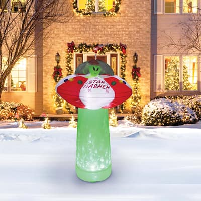 A Holiday Company Star Dasher UFO with Green Shimmer Light, 7 ft Tall, Multi