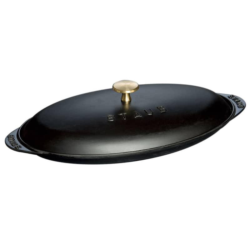 Staub Cast Iron 14.5-inch x 8-inch Covered Fish Pan - Matte Black - Matte Black - 14.5-inch