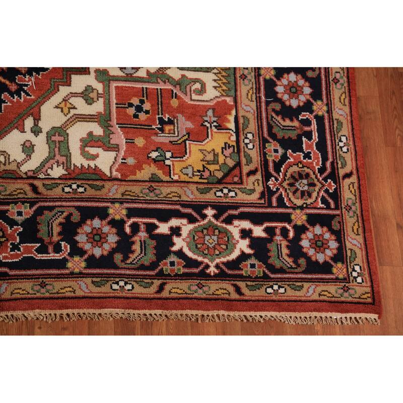 Orange Heriz Serapi Indian Area Rug Handmade Wool Carpet - 8'11"x 11'10"