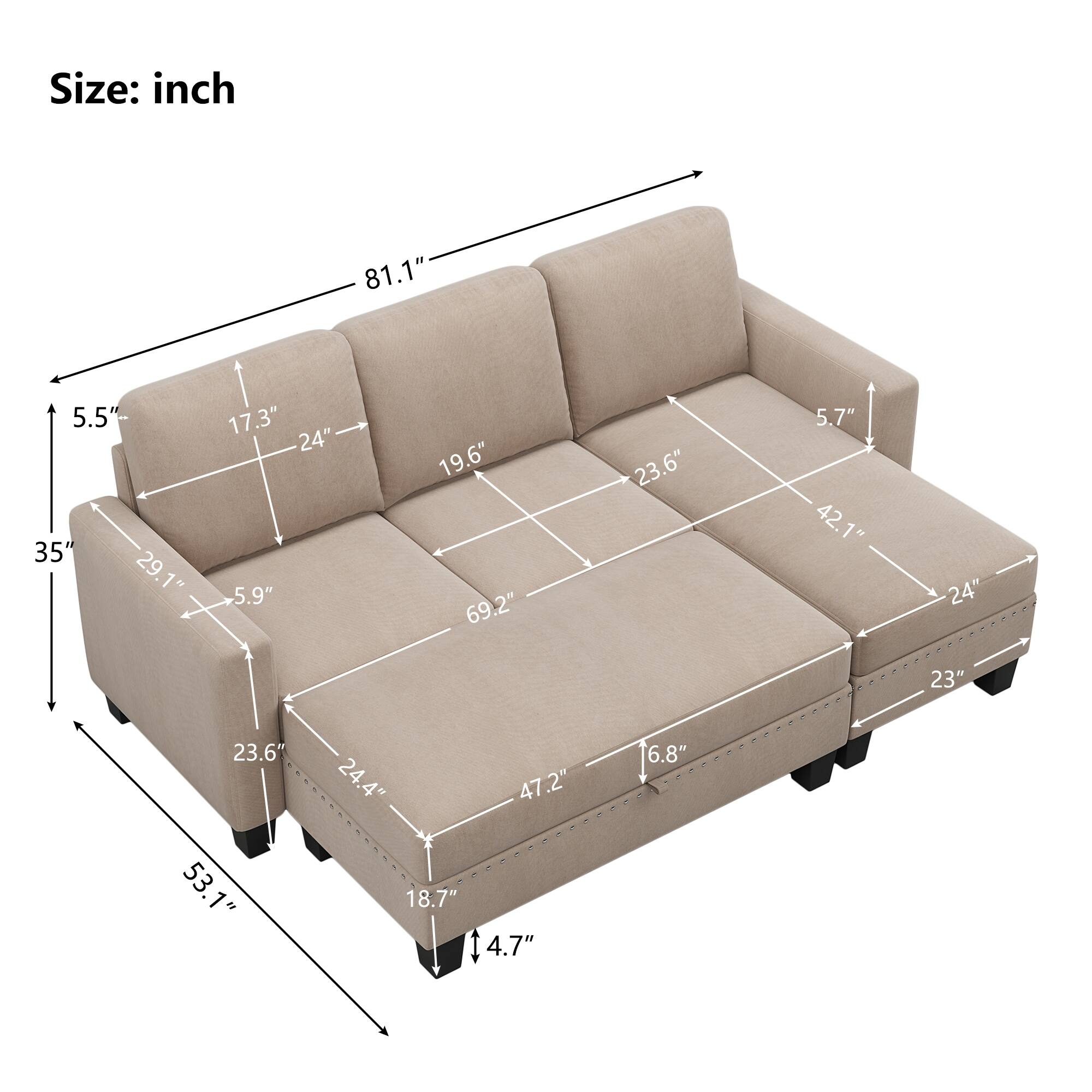 Reversible Sectional Couch with Storage Chaise LShaped Sofa for