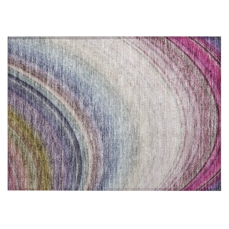 Machine Washable Indoor/ Outdoor Chantille Abstract Wave Rug