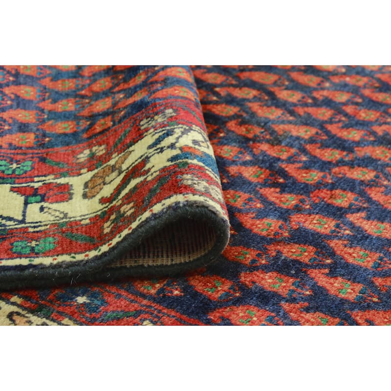 Fine Vintage Distressed Stephani Navy/Burgundy Runner - 3'8" x 8'9"