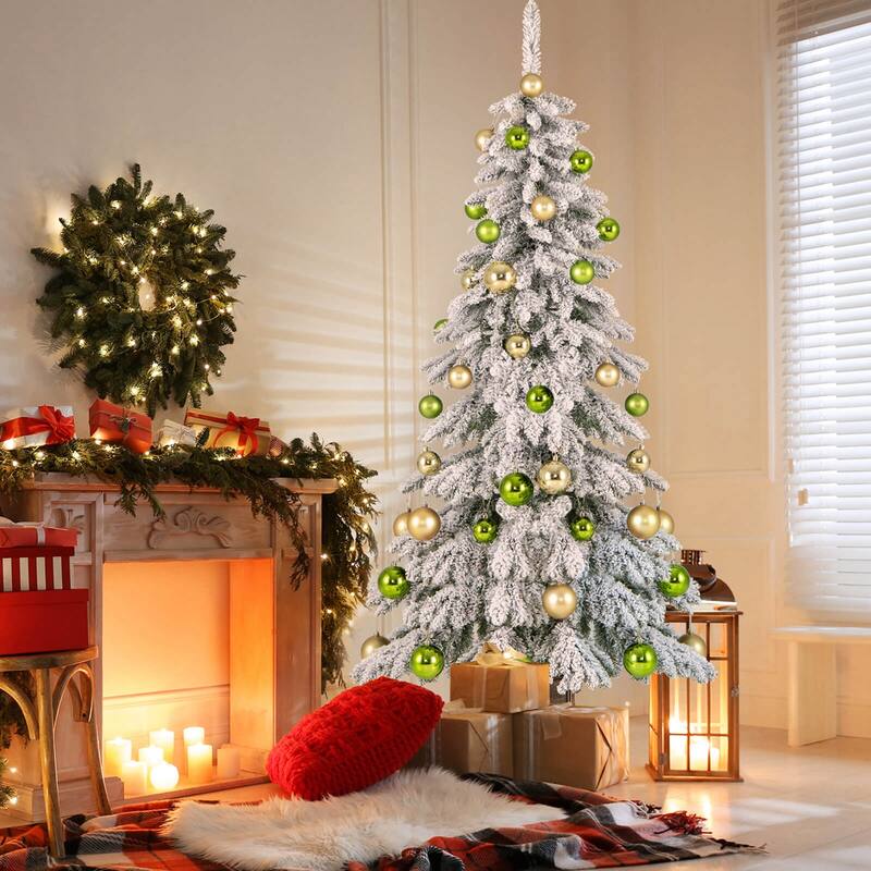 Costway 1 PCS 6 FT Artificial Xmas Tree Hinged Christmas Tree with 589 - 1 PCS - Green - 6 Foot