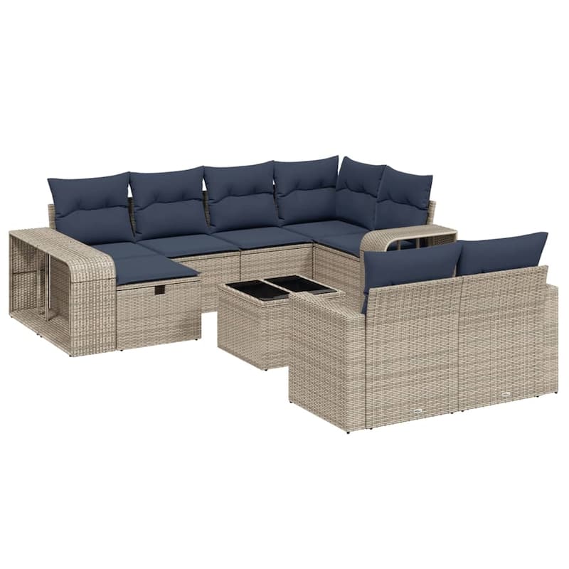 vidaXL Patio Sofa Set with Cushions Outdoor Conversation Furniture Poly Rattan - 21.7" x 24.4" x 27.2"