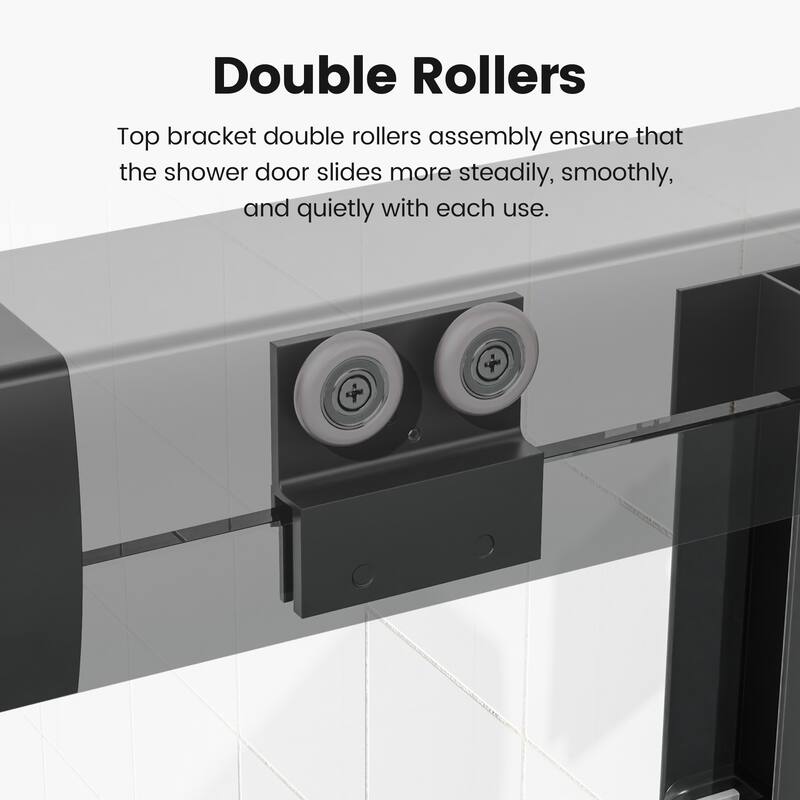 Anmytek Semi-Frameless Double Sliding Bathtub Door - 1/4" SGCC Tempered Glass, 56"-60"W x 58"H