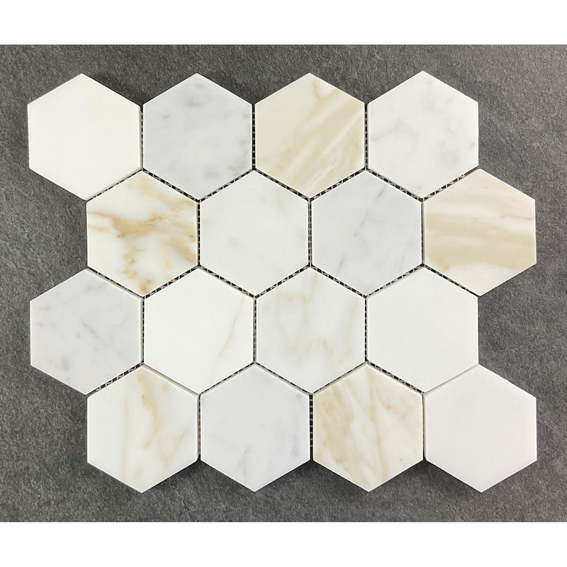 Calacatta Gold 3" Hexagon Marble Wall and Floor Mosaic - Case (5 sheets)