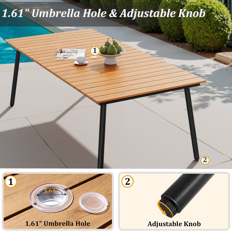 Pellebant Outdoor Rectangle Aluminum Dining Table with Umbrella Hole