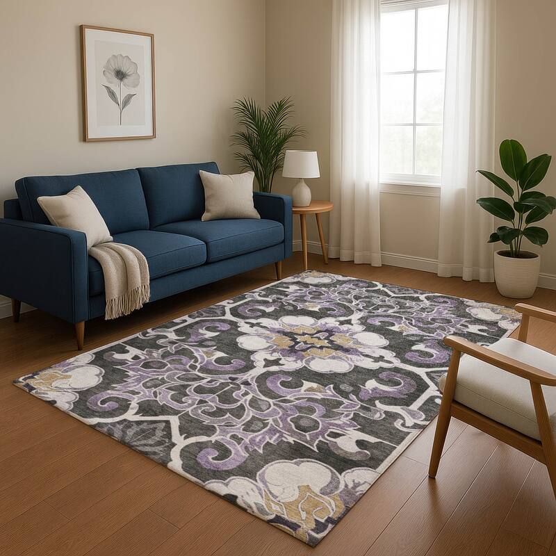 Premium Washable Super Soft Raj Traditional Mayfield Rug - Purple - 5' x 7'6"