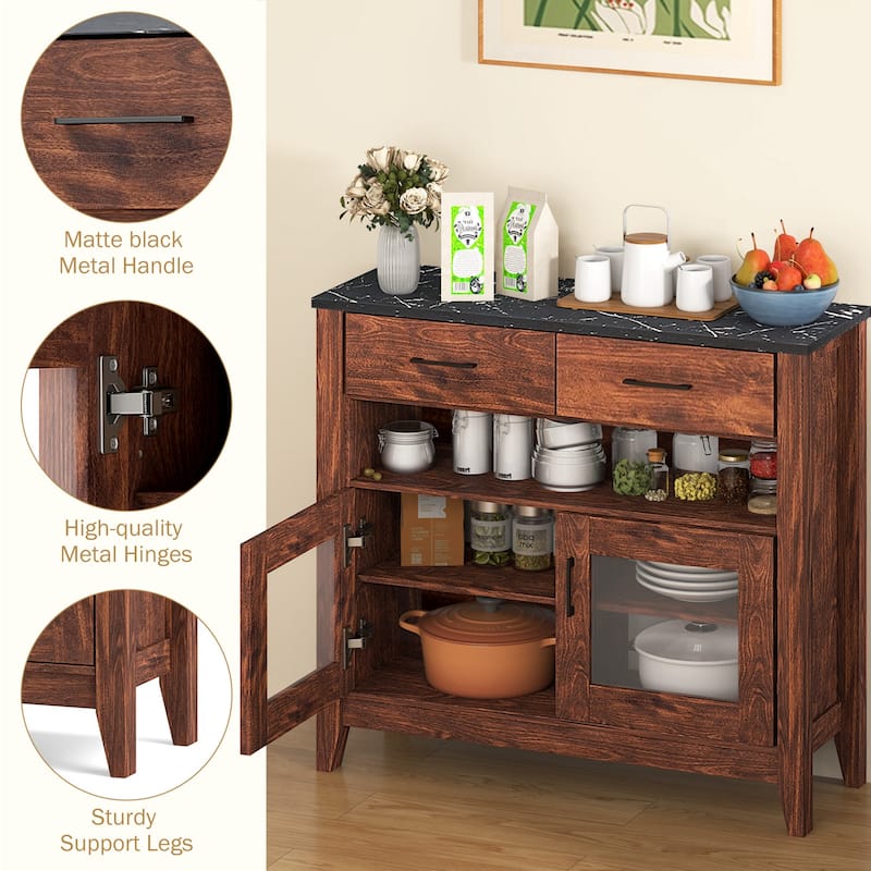 Gymax Buffet Sideboard w/ 2 Drawers 1 Open Compartment 2 Doors 2