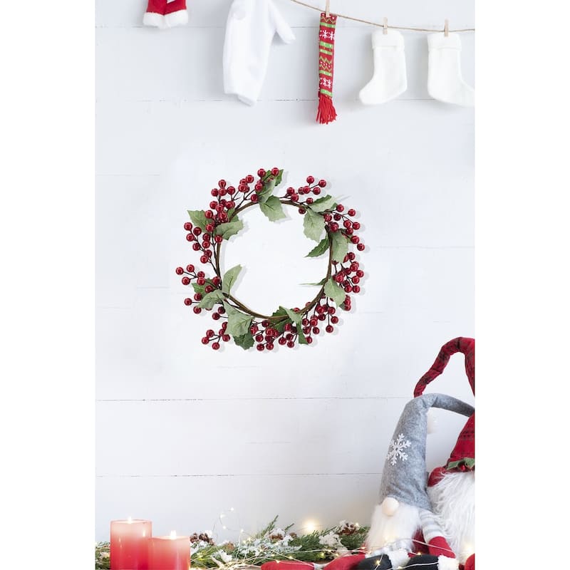 Anmytek Set of 3 13" Festive Red Berry & Holly Leaf Christmas Wreaths - Holiday Decor Accents