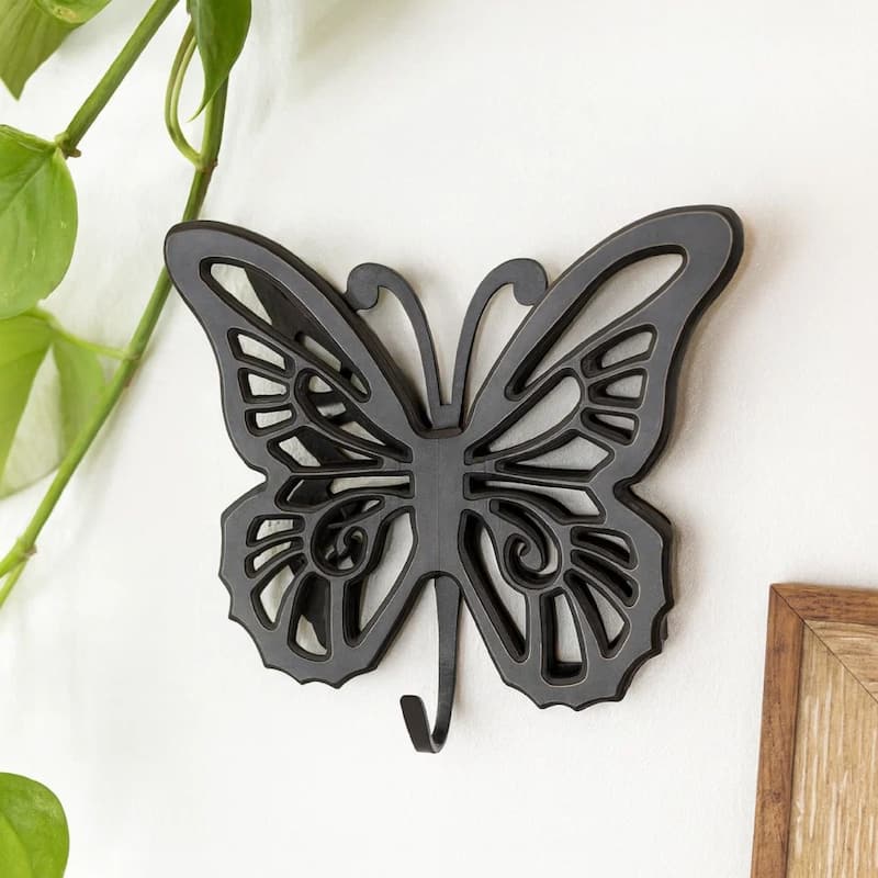 Set of 2 Wooden Butterfly Wall Plaque with Cutout Detail, Black