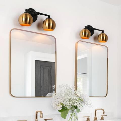 2-Light Modern Black Gold Vanity Light Bathroom Metal Wall Sconce for Powder Room - 14.5'' L x 6'' W x 7.5'' H