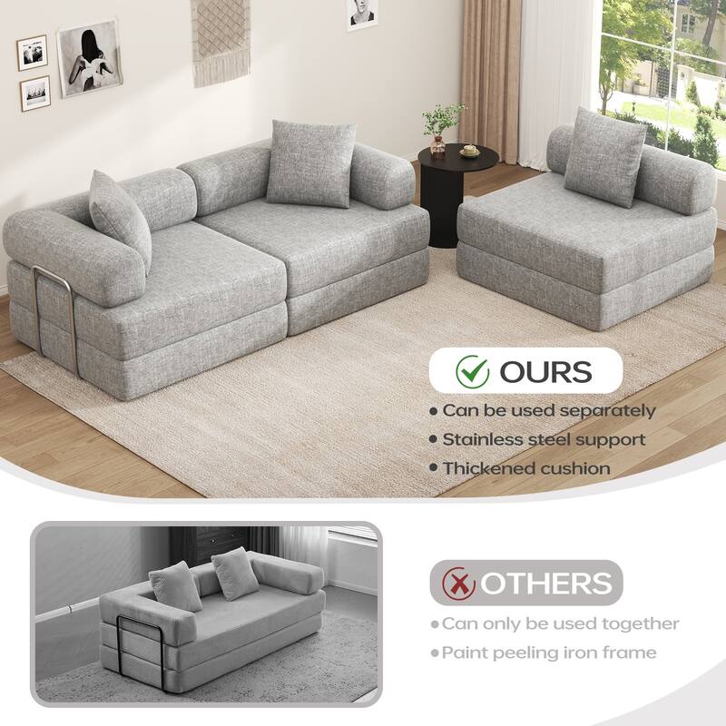 4-in-1 Folding Sofa Bed with Fixed-Shape Frame, DIY Combination Modular Sofa Convertible Chenille Couch for Living Room