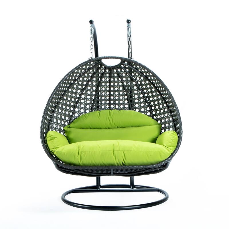 LeisureMod Wicker Hanging 2 person Egg Swing Chair - Dark Orange - 27"Dx57"Wx78"H - 27"Dx57"Wx78"H - Light Green