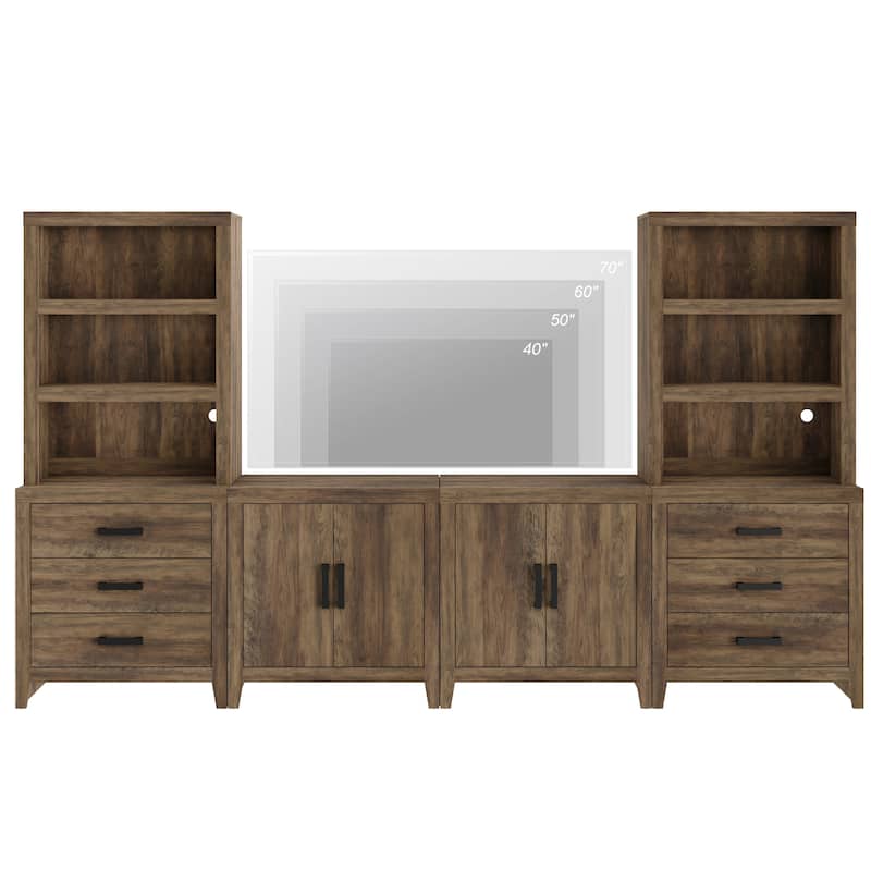 WAMPAT Entertainment Center with Bookshelves, Farmhouse TV Stand, Media Console with Adjustable Shelves for Living Room, Bedroom