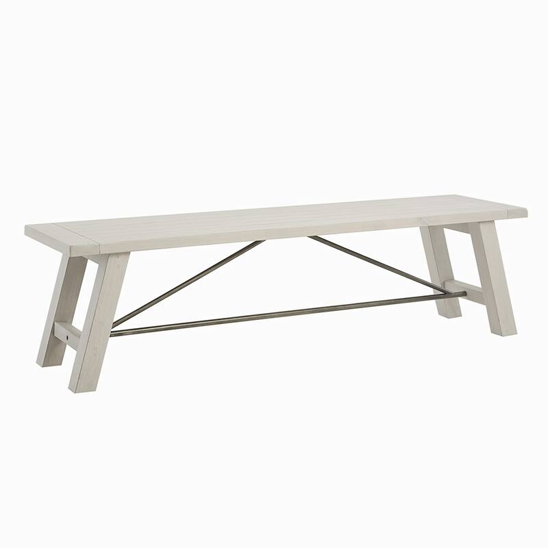 Country Bench with wood legs - White
