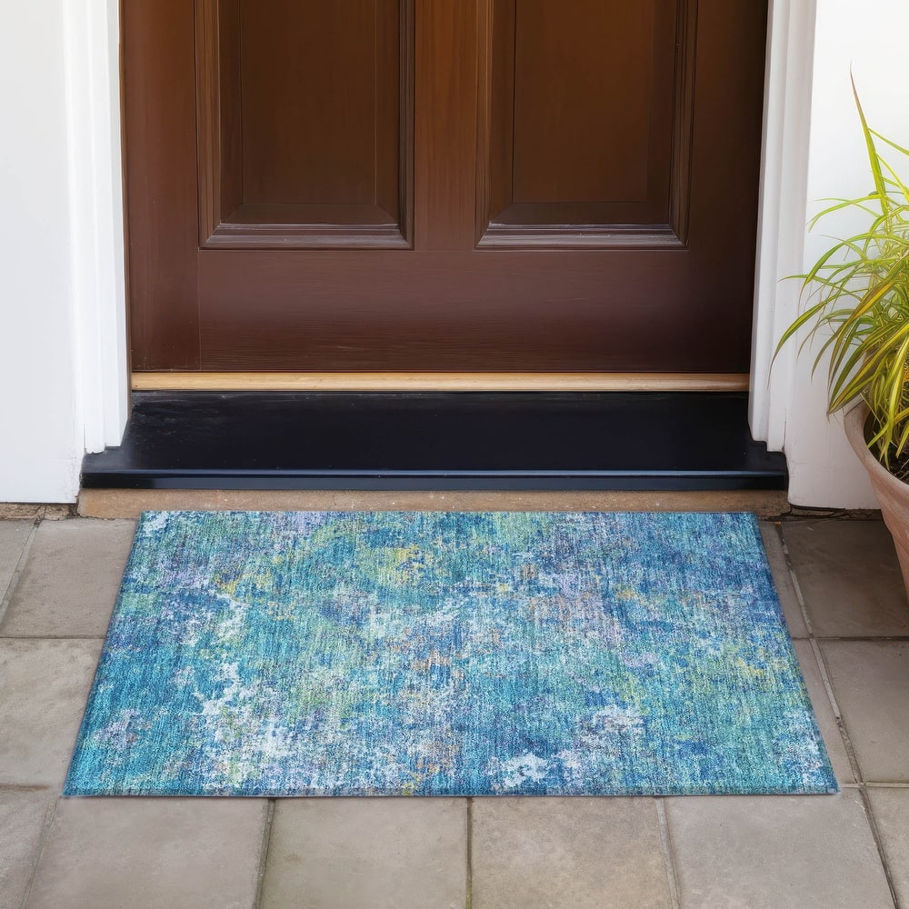 Machine Washable Indoor/Outdoor Abstract Watercolor Chantille Rug