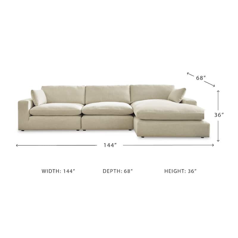 Signature Design by Ashley Elyza Beige 3-Piece Sectional with Chaise - 144" W x 68" D x 36" H
