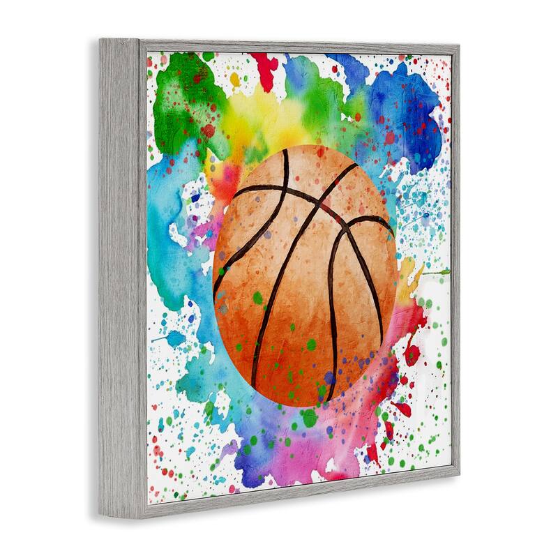 Stupell Basketball with Bright Splash Framed Giclee Art Design By Kim Allen