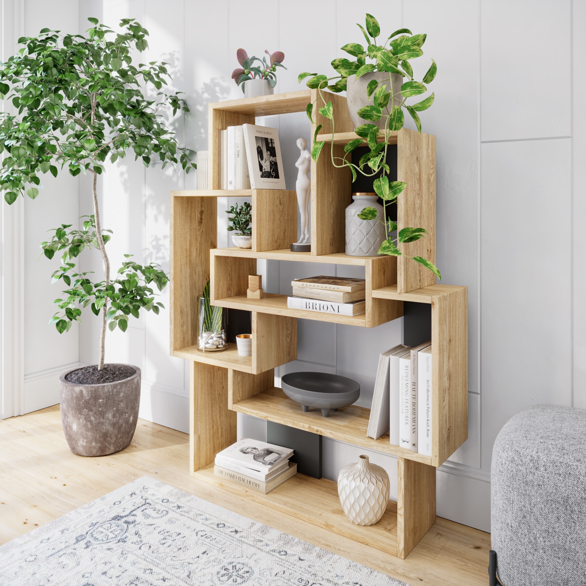 Bernard Modern Tall Narrow 6 Tier Shelf Etagere Bookcase