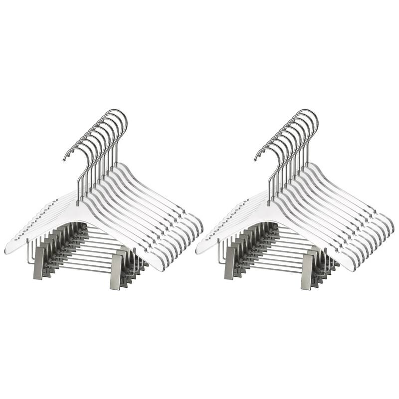 YBM Home Quality Acrylic Clear Hangers with Clips, Kids - Pack of 20 - Silver