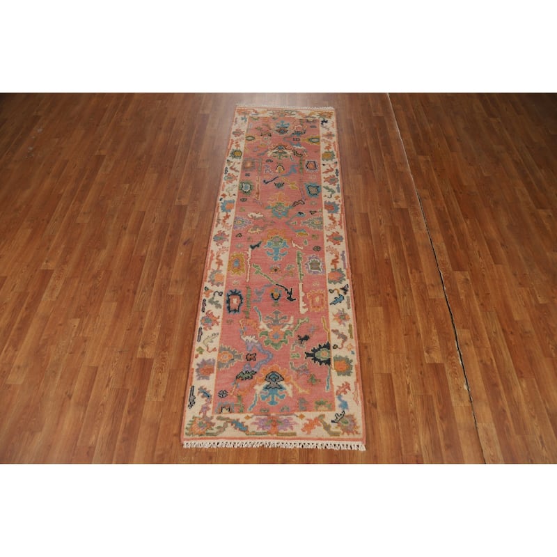 Pink Oushak Indian Runner Rug Hand-Knotted Wool Carpet - 2'6"x 7'11"