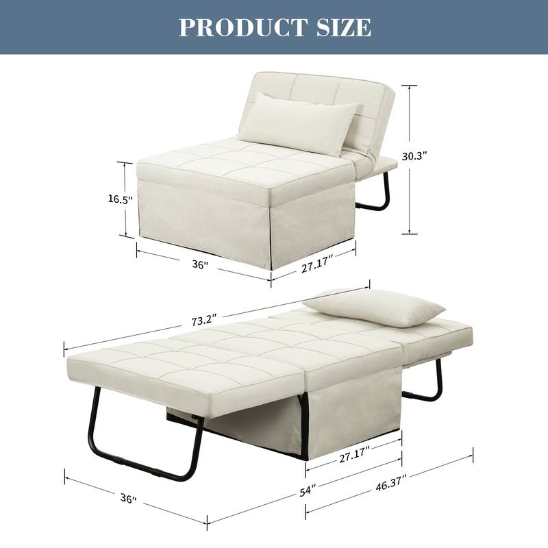 Ainfox Adjustable Sofa Chair Sleeper Sofa Bed Ottoman Couch with Metal Frame