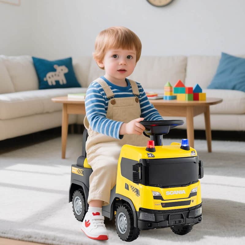 Costway Licensed Scania Toy Fire Truck with Lights Sounds & Under-Seat - See Details