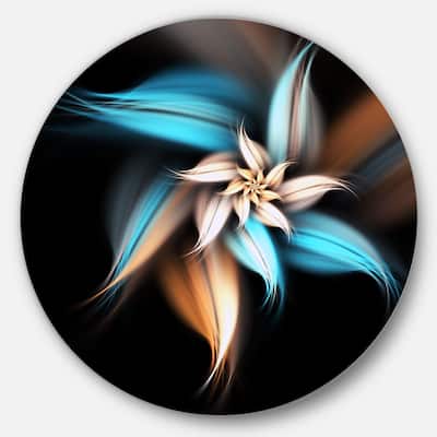 Designart 'Blue Brown Digital Art Fractal Flower' Floral Large Circle Metal Wall art