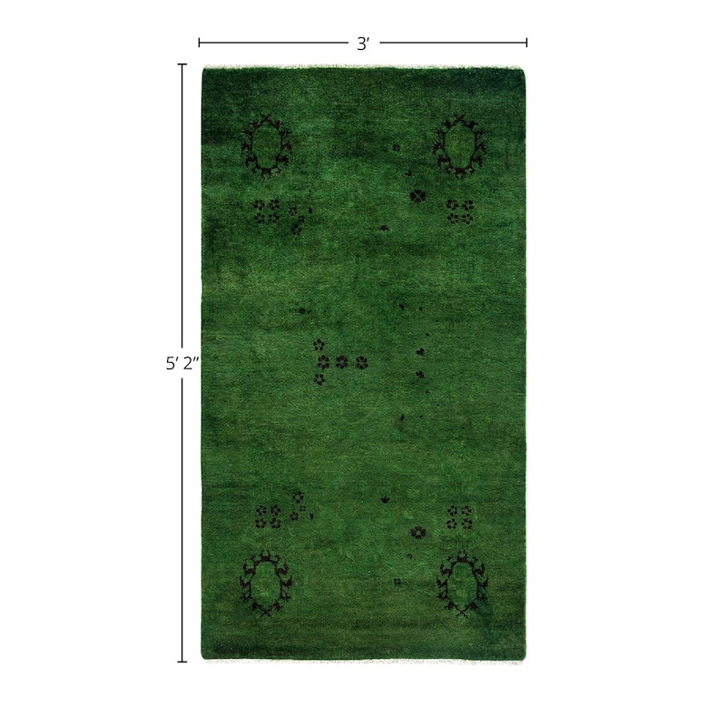 Overdyed, One-of-a-Kind Hand-Knotted Area Rug - Green - 3' 0" x 5' 2"