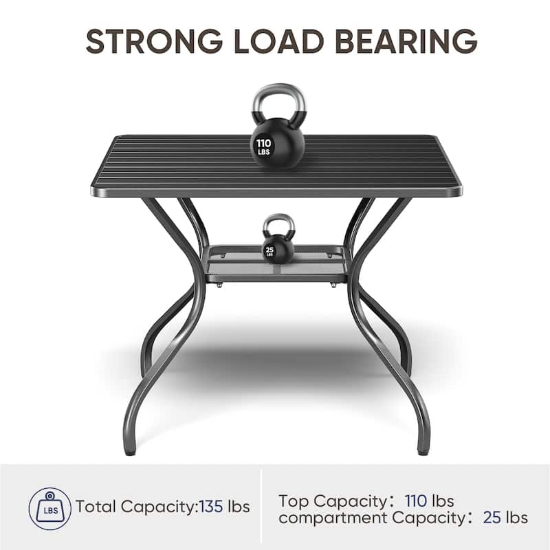 Komodo 37-Inch Outdoor Metal Square Dining Table, Powder-Coated with Umbrella Hole