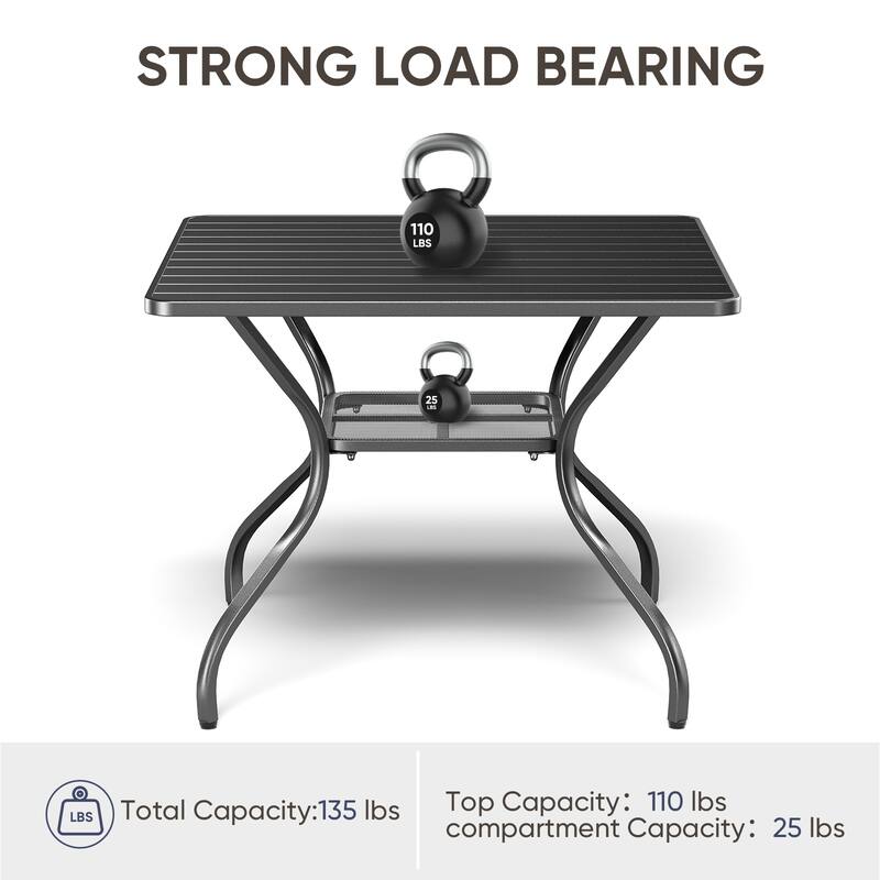 Komodo 5-Piece Outdoor Dining Set with 37-Inch Square Metal Table and 4 Chairs (Beige Cushions)