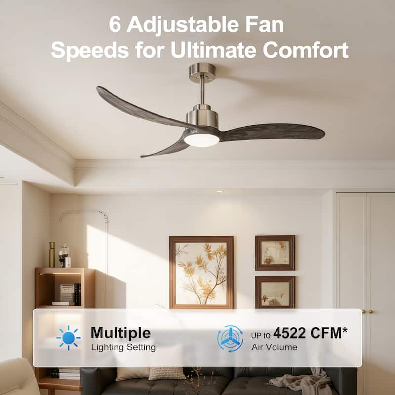 52" Ceiling Fan With Light Kit Dimmable LED,Wood Blades,Remote Control for Patio Living Room, Bedroom, Office,Indoor - 52 Inches