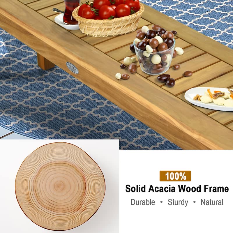 Costway 2Pcs 52'' Outdoor Acacia Wood Dining Bench Chair with Slatted - See Description