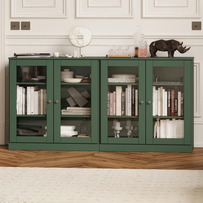 100% Solid Wood Sideboard with Glass or Solid Wood Doors by Palace Imports - 64" x 35.75" - Green - Glass