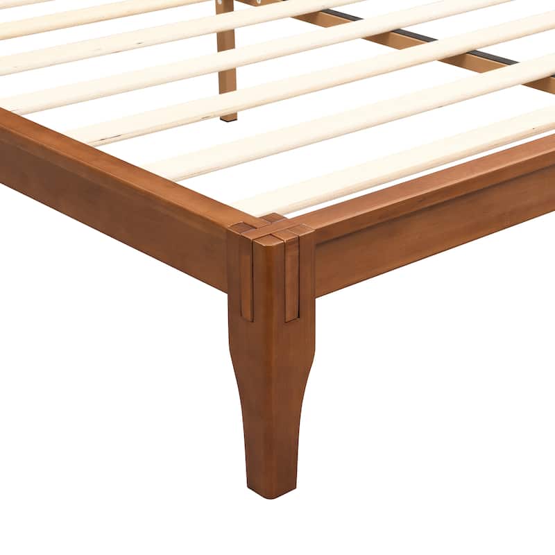 Full/Queen/King Bamboo Platform Bed, Mid-Century Modern Bed Frame with Tall Headboard, Wood Slat Support, No Box Spring Needed