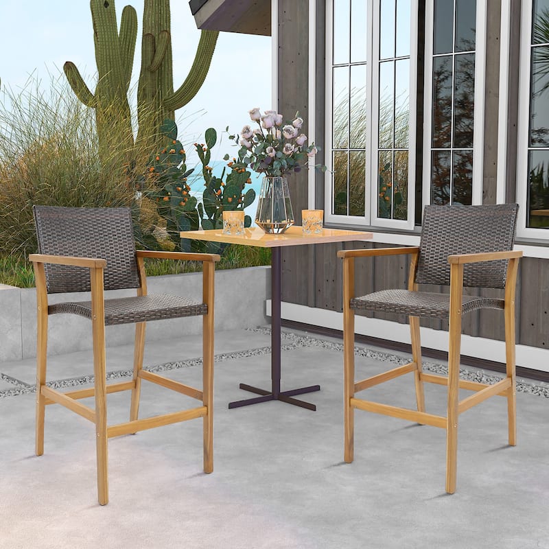 Gymax Patio Rattan Bar Stool Set of 4 Outdoor PE Wicker Bar Chairs w/