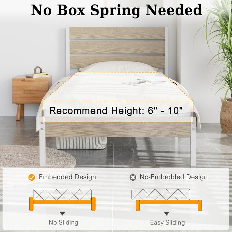 VECELO Industrial Wood Bed Frame with Headboard Twin Size Beds/Full Size Beds/Queen Size Beds