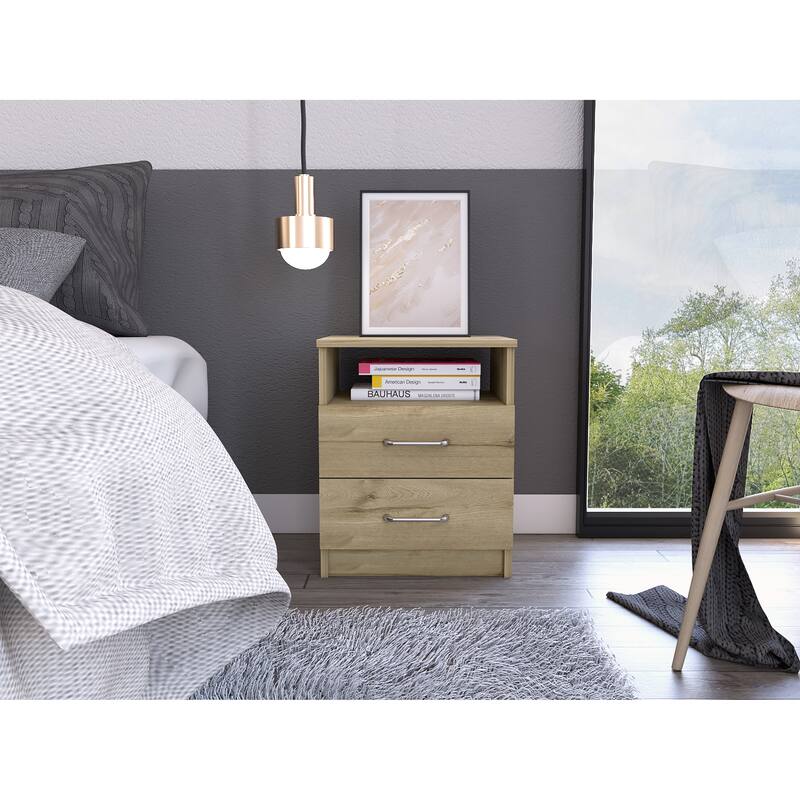 FM Furniture Oklahoma Nightstand with Two Drawers, and One Shelf