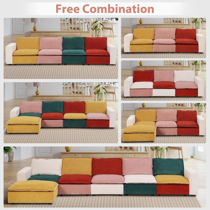 Modular Sectional Sofa, Modern Comfy Cloud Sofa Couch, Corduroy Rainbow Deep Seat Sofa with Movable Cushion