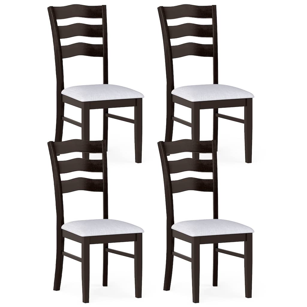 Gymax Dining Chairs Set of 4 Fabric Rubber Wood Legs Padded Seat Wavy