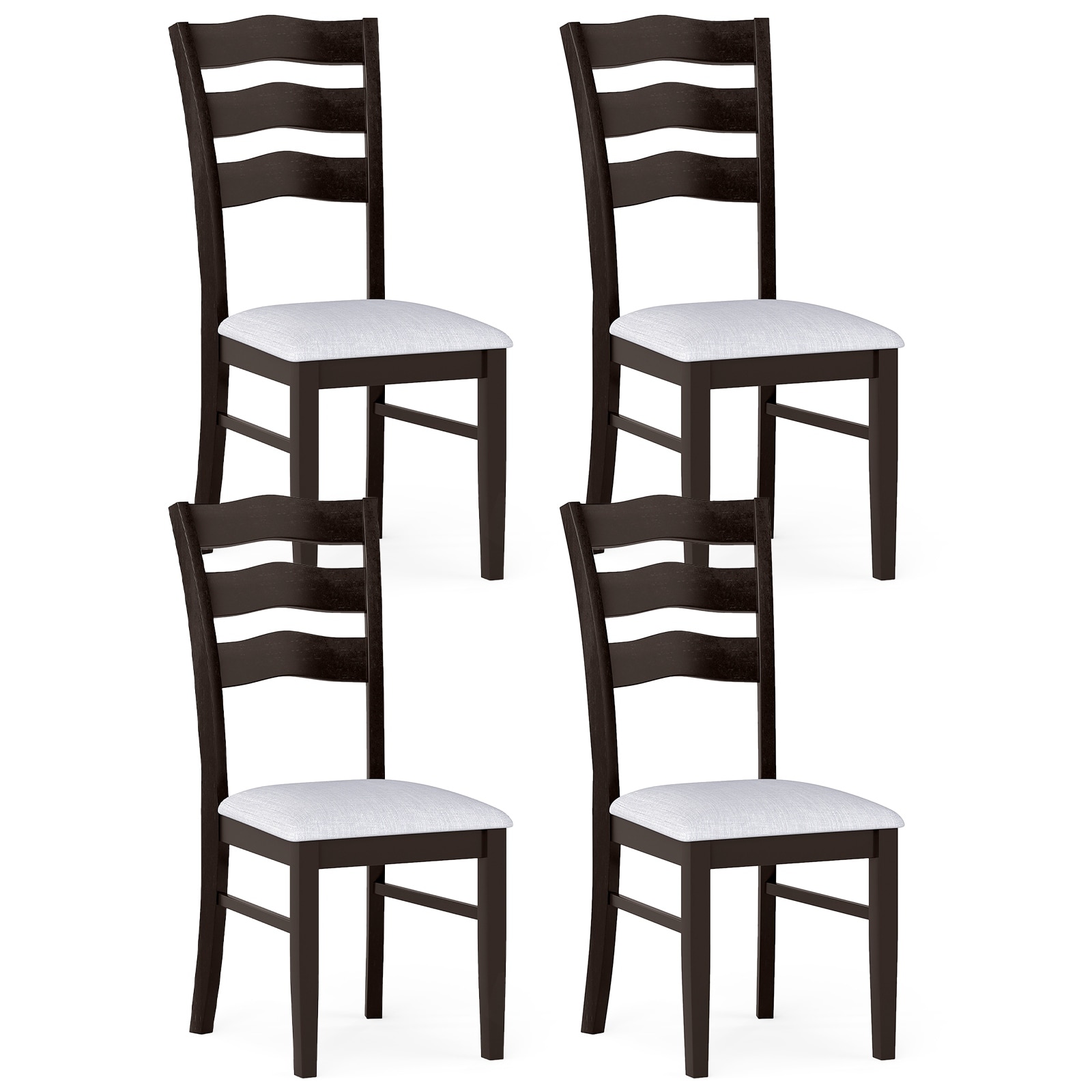 Gymax Dining Chairs Set of 4 Fabric Rubber Wood Legs Padded Seat Wavy