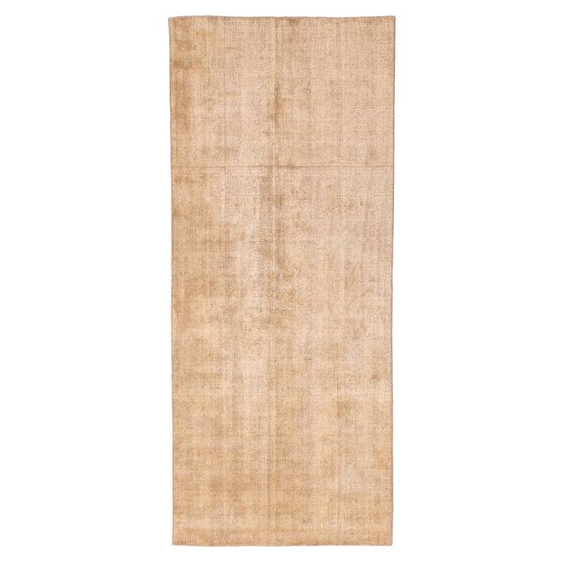ECARPETGALLERY Hand-knotted Silk Shadow Light Gold Viscose, Wool Rug - 4'0 x 9'9
