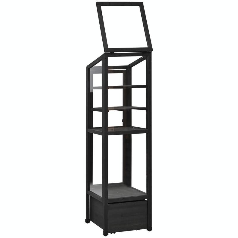 62.4-Inch Wooden Cold Frame Greenhouse - Balcony Design with Adjustable Shelves and Movable Storage Box
