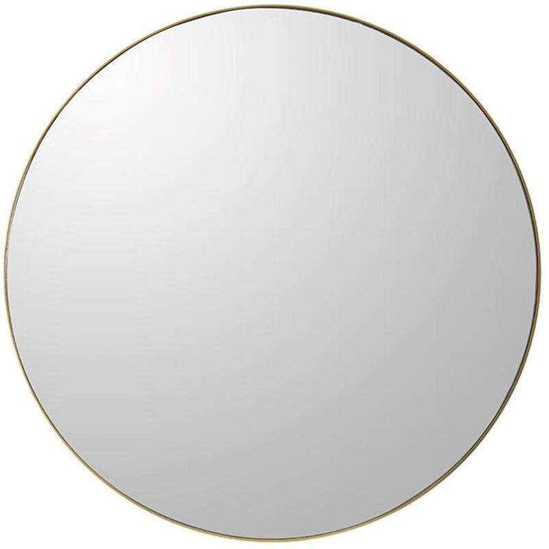 HomeRoots 30" Gold Round Wood Framed Accent Mirror - 29.9' X '29.9' X '1