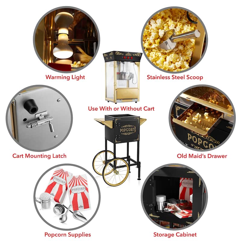 Movie TheaterStyle Popcorn Machine with Cart and 8oz Kettle