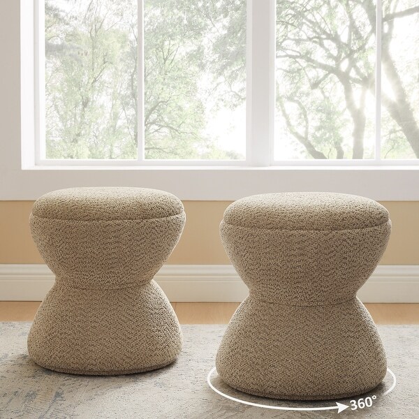 VANOMi Djembe Boucle Upholstered Ottoman with Swivel Base, Pouf